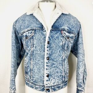 VINTAGE LEVIS ACID WASH SHERPA TRUCKERS JEAN JACKET SZ MED